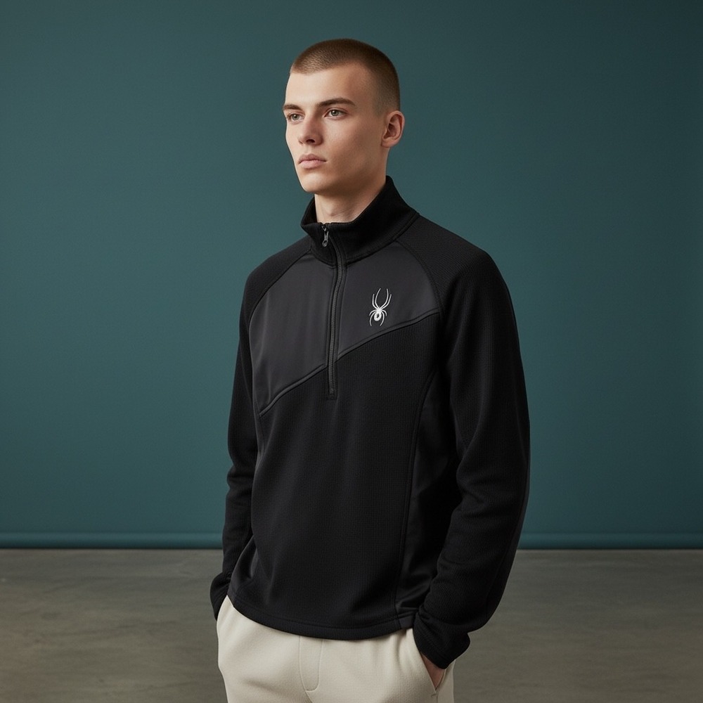 Spyder Men's Black 1/4 Zip‎ Fleece Pullover Athletic Top Shirt